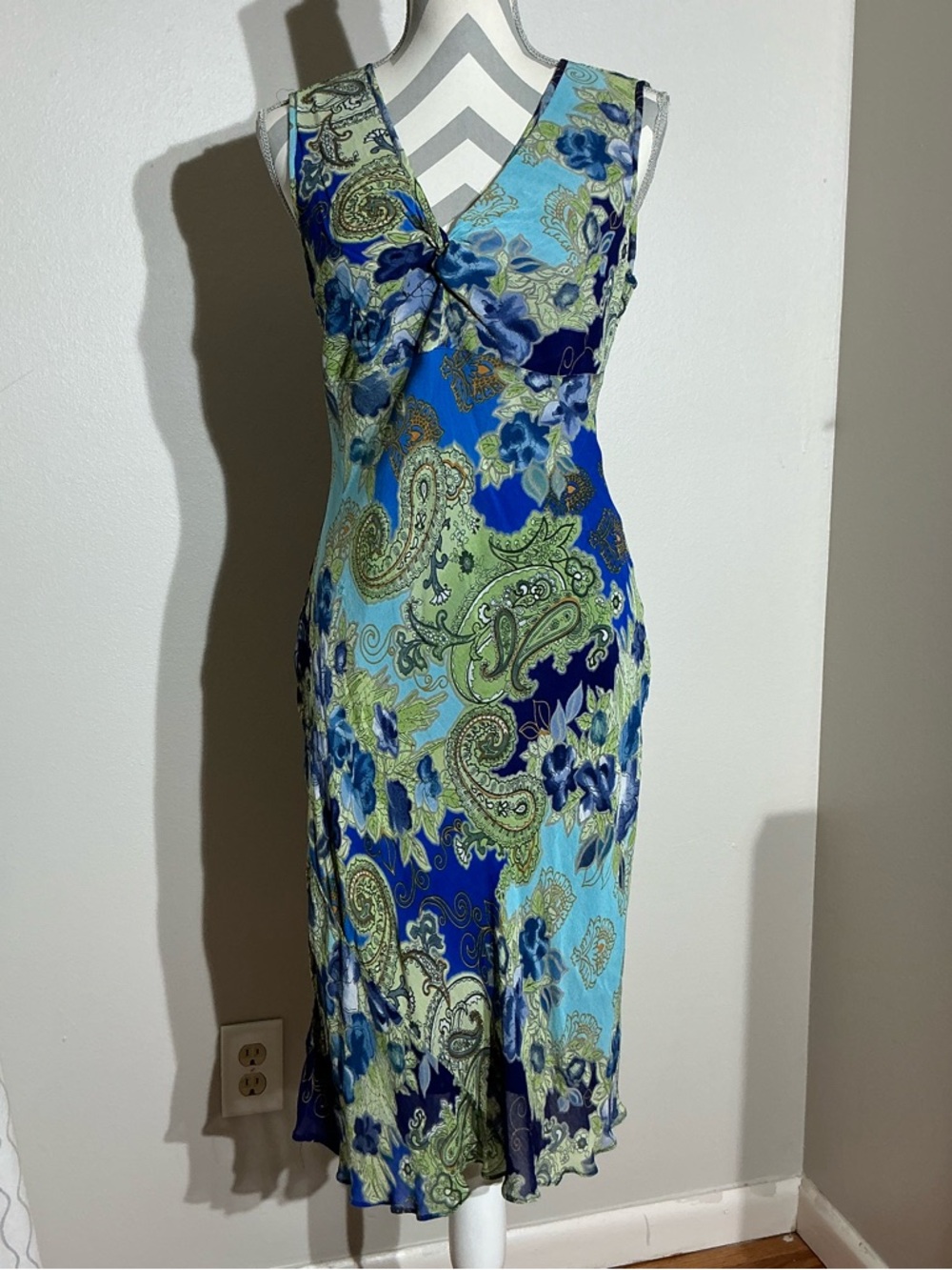 American Angel Blue-Green Paisley & Floral V-Neck Midi Dress